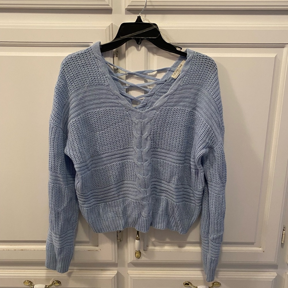 Full Circle Trends Crisscross Back Blue Long Sleeve Sweater Women Size Medium